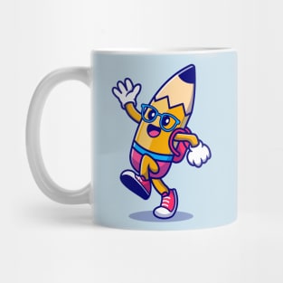 Cute Pencil Waving Hand Cartoon Mug